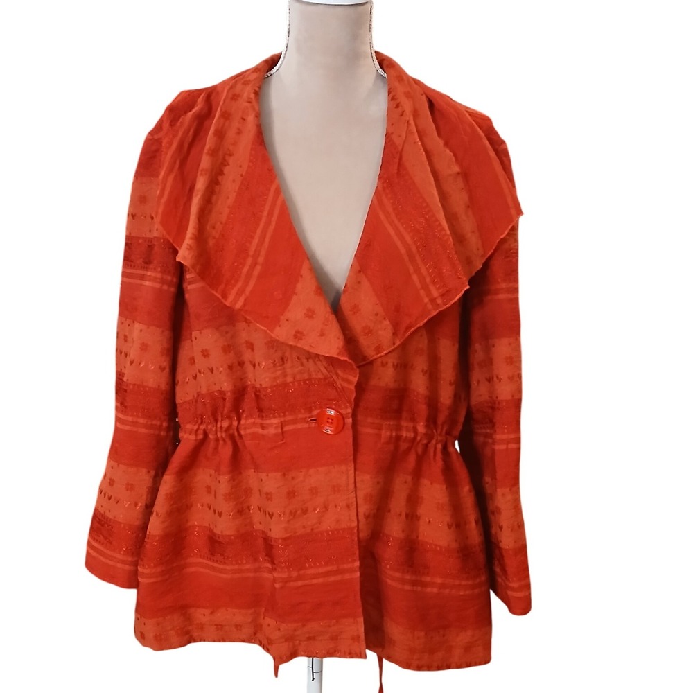 Sharon Young Red Textured Button Front Jacket Women XL Shabby Chic Lagenlook